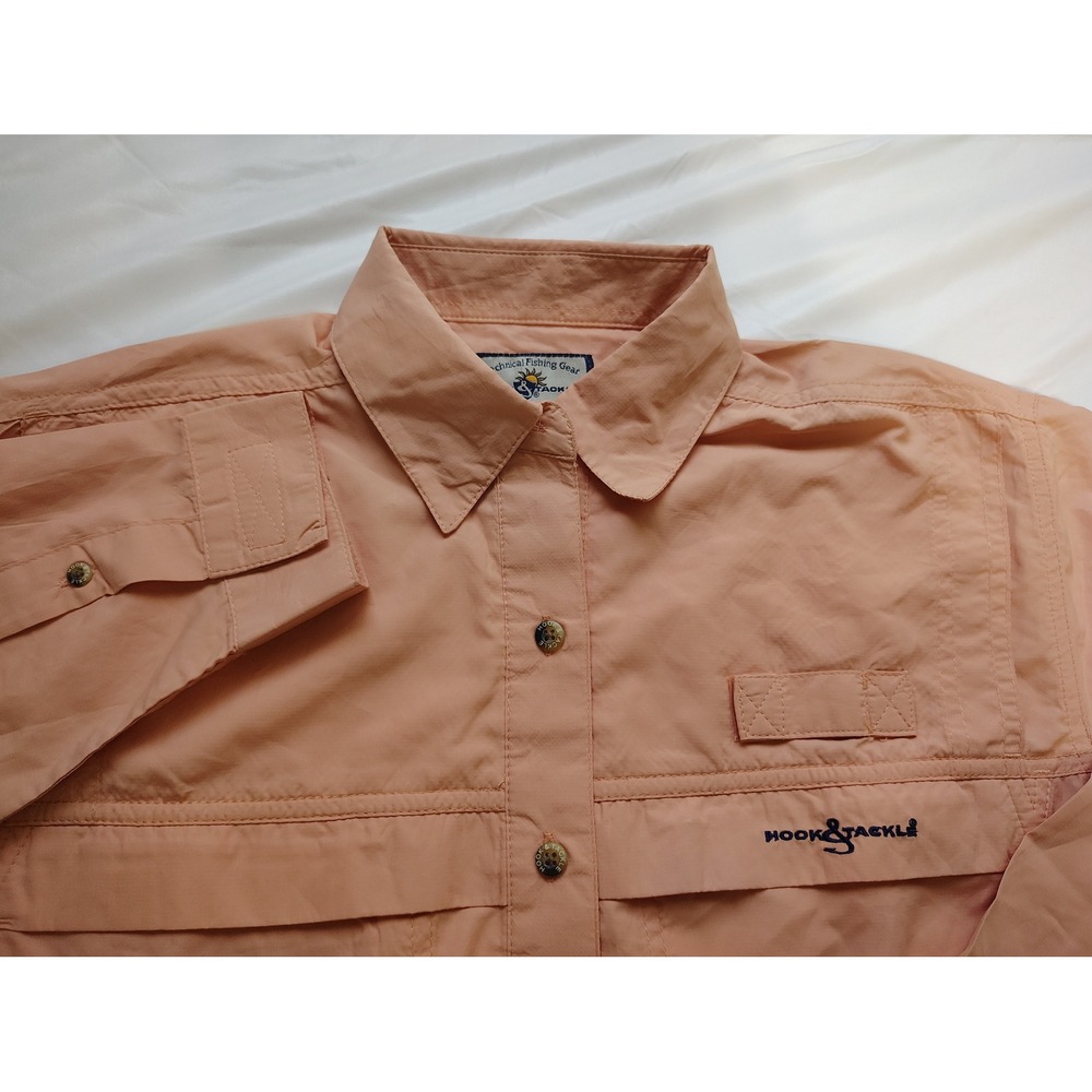 Hook & Tackle Mens Small Fishing Shirt Peach Long Sleeve Quick Dry Sun Protect